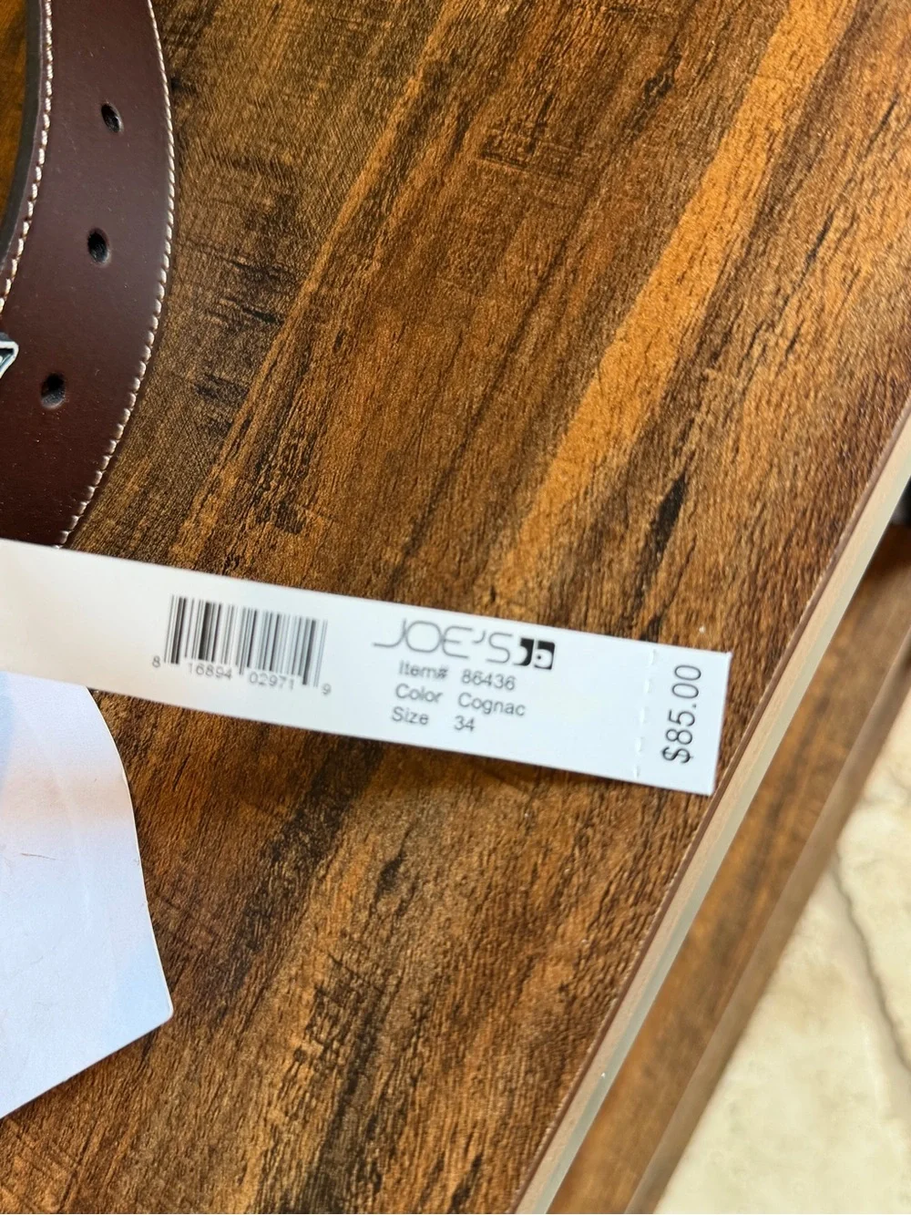 Men’s Belt Joes Jeans Size 34 Brown Leather Cognac NWT Stretch